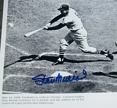 Stan Musial "3000th Hit" Signed 8x10 Auto Photo St. Louis Cardinals STM BAS COA - Image 1 of 4