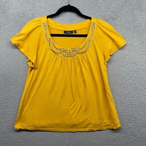Apt 9 Damen Bluse gelb kurz Flügelärmel U-Ausschnitt Nieten Größe PM - Bild 1 von 10