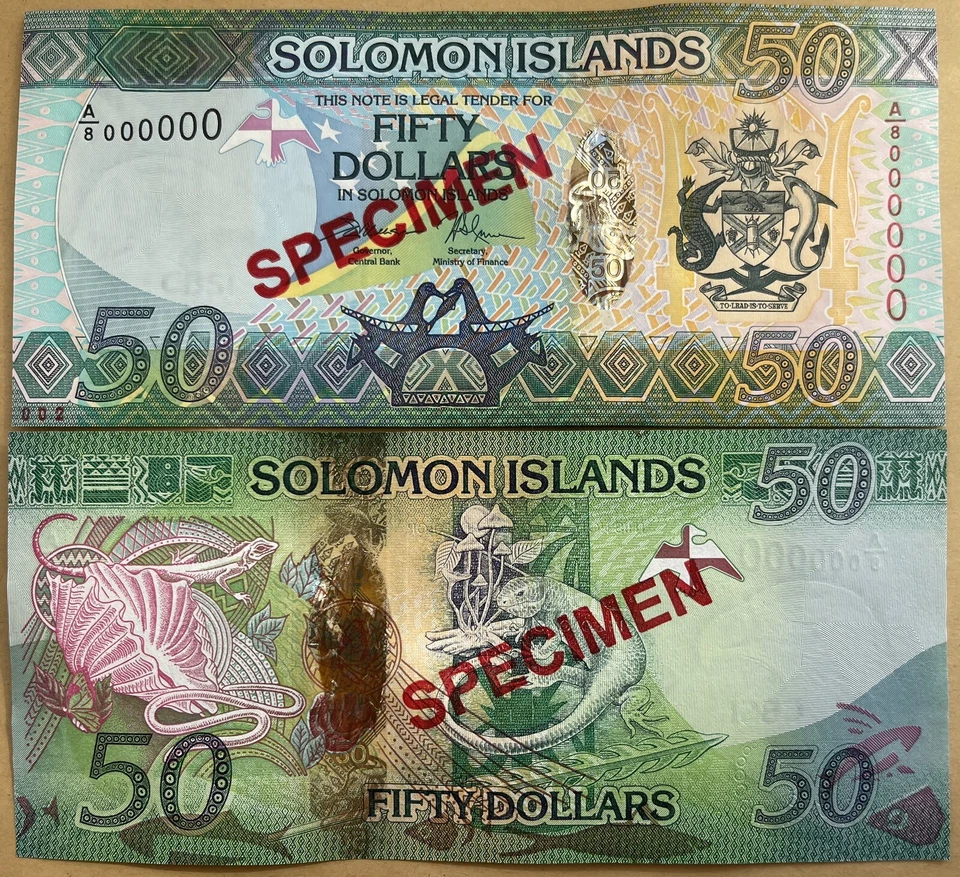 Solomon Islands 50 2017 (2022) P-35 UNC SPECIMEN Variety prefix A/8 With Number - Image 1 of 1
