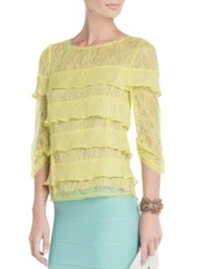 NEW BCBG MAX AZRIA BRIGHT CHARTREUSE MARAE TIERED LACE TOP LGB1N532/AS308 SZ XXS - Picture 1 of 3
