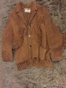Pioneer Wear Western Leather Long Fringe Jacket Tan Womens Sz 10 - Picture 1 of 8
