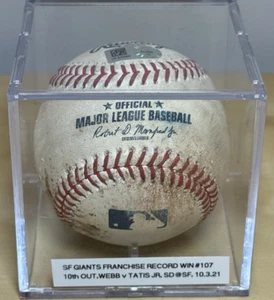 10th OUT BALL - GIANTS FRANCHISE RECORD WIN #107 WEBB v TATIS GAME-USED BASEBALL - Picture 1 of 8