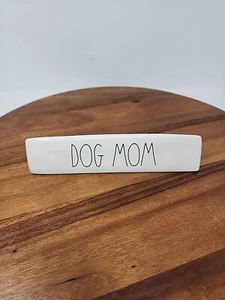 Rae Dunn "Dog Mom" Desk Sign Ceramic Paperweight Artisan Collection White Black - Picture 1 of 8