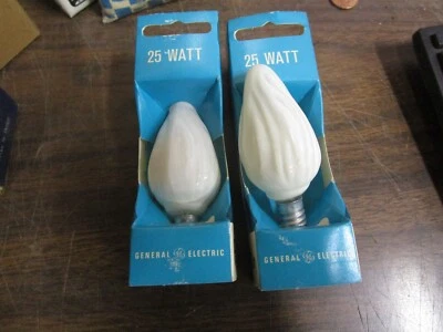 2 NOS GE 25F10C/W/F 25W Flame Shaped Tipped WHITE Light Bulbs Candelabra Base - Image 1 of 3
