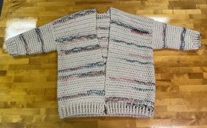 Handmade Chunky Knit Coat Cream Color Salmon/Aqua Detail Soft One Of A Kind VGC - Picture 1 of 18