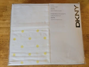 DKNY Yellow Polka Dot TWIN Sheets Set 300 Thread Count Sateen 100% Cotton - Picture 1 of 6