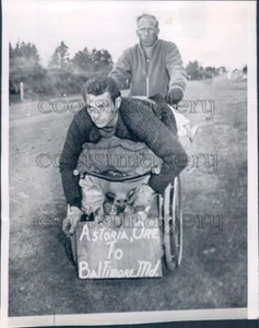 1965 Amputee Clarence Fritz Brother Pushes Wheelchair Oregon to MD Press Photo - Picture 1 of 2