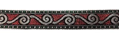 FITA DE TECIDO REDEMOINHO VERMELHO E PRATA METÁLICO - aprox. 7/8" de largura, 9 jardas - #1 - Imagem 1 de 4