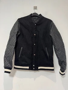 Zara Bomber Jacket Mens XL Black Grey Wool Blend Quilted Detail - Picture 1 of 8