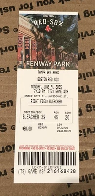 Boleto COMPLETO Debut ROMAN ANTHONY MLB 6/9/2025, Medias Rojas, ¡¡COMO NUEVO!!! Foto 1 de 2