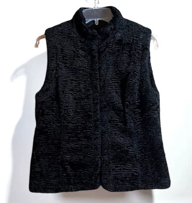 Lauren Ralph Lauren Vest Womens Small Black Faux Persian Lamb Reversible quilted - Image 1 of 4