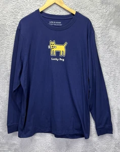 Life Is Good Mens XXL Lucky Dog Dog Navy Blue Long Sleeve T Shirt Preppy - Picture 1 of 8