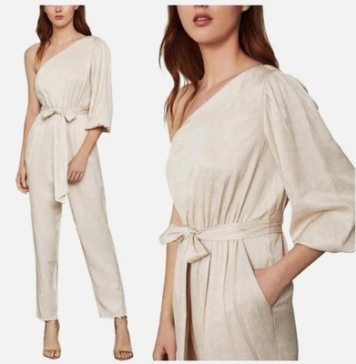 NUEVO CON ETIQUETAS BCBGMAXAZRIA Monos Metálicos Un Hombro L Ligeros $278 Foto 1 de 4
