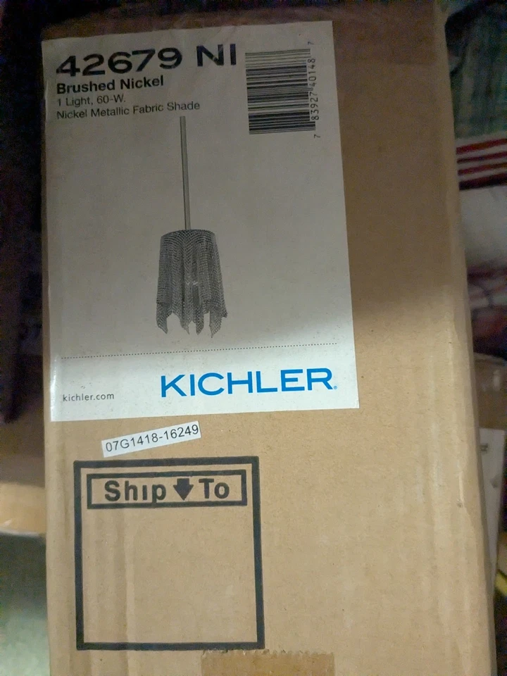 New! Kichler Single-Bulb Indoor Pendant Customized Fabric Shade 42679NI - Image 1 of 2