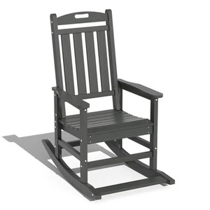 Outdoor Rocking Chair, HDPE Patio Rocking Chair with Footboard for Adults, Al... - Picture 1 of 7