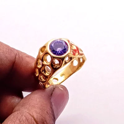 Bague ancienne en pierre précieuse tanzanite, bague cadeau fait main en argen... - Photo 1/4