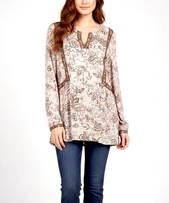 Túnica J. JILL ROSA FLOR SILVESTRE TOP L ALTA MANGA LONGA RAYON BL FADA CAPRICHO GÓTICO - Imagem 1 de 4