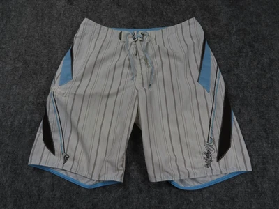 Bañador Quicksilver Board Shorts Para Hombre 38 Blanco Azul Forrado a Rayas De Colección Y2K Foto 1 de 4