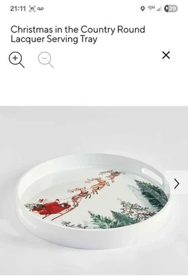 Pottery Barn Christmas in the Country Round Lacquer Serving Tray white - Image 1 of 2
