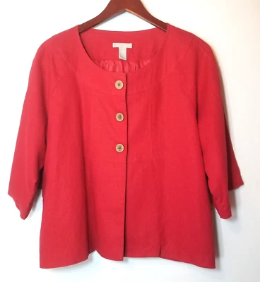 Chaqueta Sherry Taylor Rojo Lino 3 Botones Delanteros Para Mujer Estilo Kimono Mangas XL Foto 1 de 4