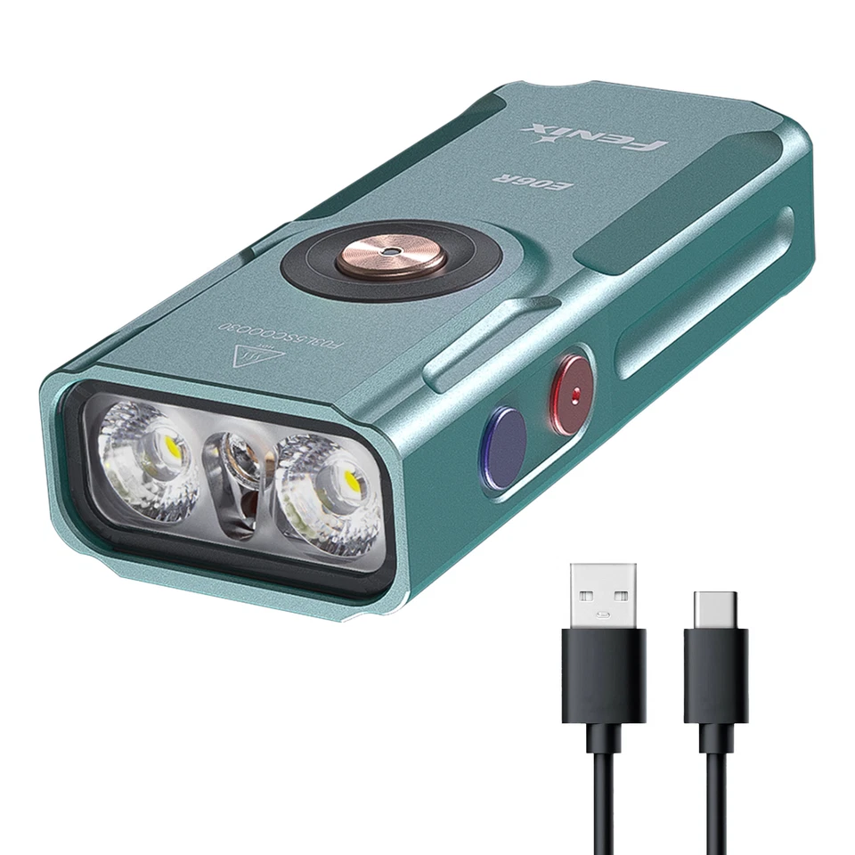 Fenix E06R 700 Lumen Rechargeable EDC Flashlight with UV Light & Red Laser -Turq