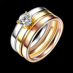 Damen Ring Gold Silber Rosegold Dreierring Zirkonia 750 Gold vergoldet R2677L - Picture 1 of 6