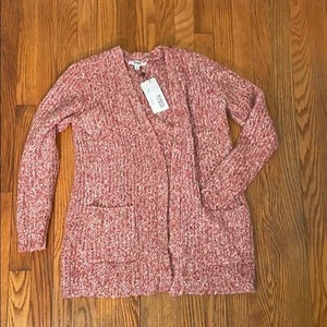 BB Dakota By Steve Madden Odetta Cardigan Pink Open Pocket Sweater Small NWT - Picture 1 of 6