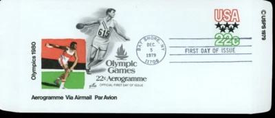 Pre Paid Aerogramme 22c 1980 Olympic Games Artcraft Cachet Cover 12-5-1979 Issue - Image 1 of 2