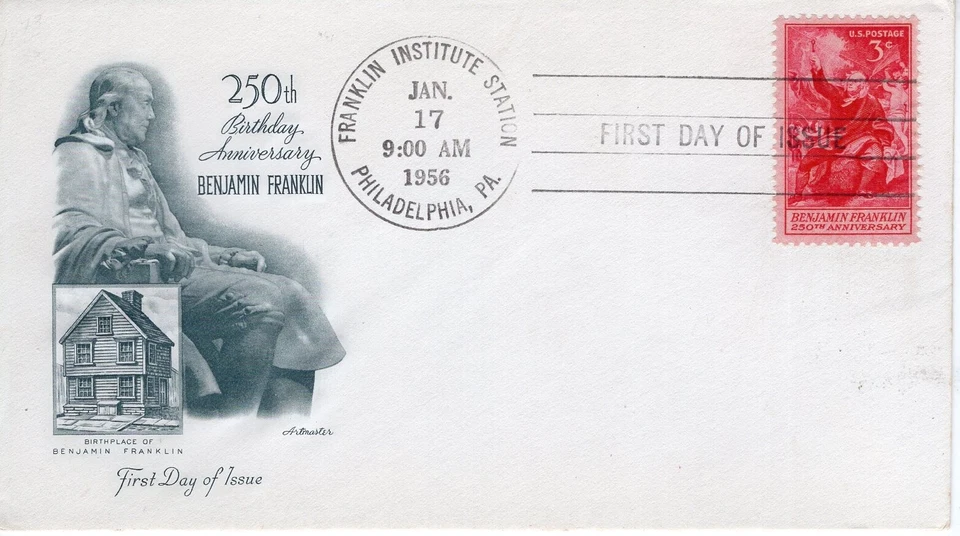 US FDC # 1073 3c Benjamin Franklin  Farnam Cachet 1956 ArtMaster ST3548 - Image 1 of 3