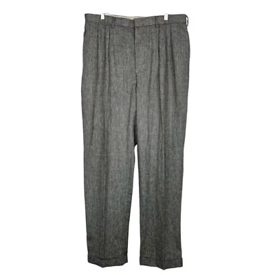 VTG Polo Ralph Lauren Men Linen Blend Pants 38x34 Herringbone Pleated Cuff New - Image 1 of 4