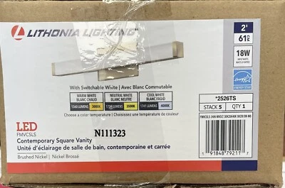 LITHONIA LIGHTING 2' 18W LED FMVCSLS CONTEMPORARY SQUARE VANITY, BRUSHED NICKEL - Image 1 of 4