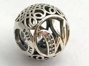 Authentic PANDORA Vintage W Sterling Silver Letter Charm, 791867CZ New - Picture 1 of 1