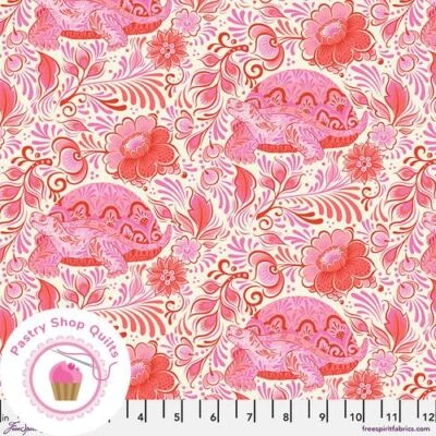 TULA PINK Free Spirit BESTIES NO RUSH 216 Pink Blossom TURTLES Quilt Fabric - Image 1 of 4