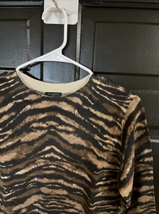 Talbots Petites Cashmere Sweater Size M Brown / Black Tiger Print 3/4 Sleeve - Picture 1 of 10