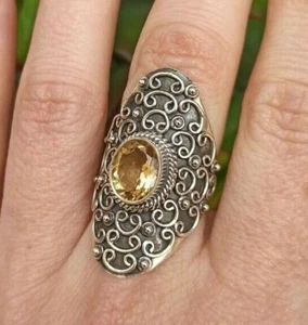 ANELLO DONNA ARGENTO 925 RING SILVER STERLING QUARZO CITRINO MISURA 15 A199 - Foto 1 di 12