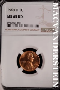 1969-D Lincoln Memorial Cent - NGC MS 65 RD - Choice Gem Brilliant Unc #SLG315 - Picture 1 of 2