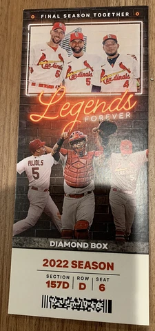 St.Louis Cardinals Legends Farewell Season Ticket 2022 Pujols, Molina and Waino Cover