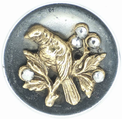 Antiguo botón victoriano de imagen de pájaro en rama de acero tallado tono plata 0,94" Foto 1 de 4