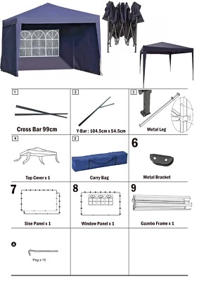 WESTERNDEALS 3m x 3m Pop Up Weather Resistant Garden Gazebo Replacement Spare Parts 3967.