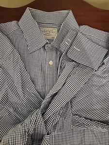 Charles Tyrwhitt 16,5/33 klassische Passform bügelfrei französische Manschette Langarm blau kariert - Bild 1 von 10