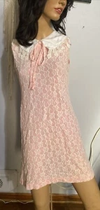 Vintage 70's Handmade Womens Dress Short Pink Floral lace Prairie Xs/s - Picture 1 of 23