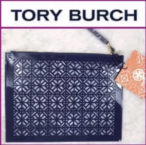 TORY BURCH Pouch Clutch Limited Edition LACE CUT Bag Purse Travel NEW Blue - Picture 1 of 6