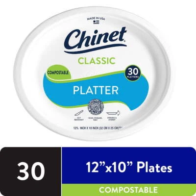 Chinet Classic® Premium Disposable Paper Platters 12 ⅝ x 10", White, 30 Count