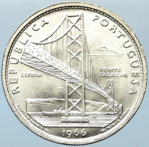 1966 PORTUGAL Opening SALAZAR BRIDGE Antique BU Silver 20 Escudos Coin i100249 - Picture 1 of 3