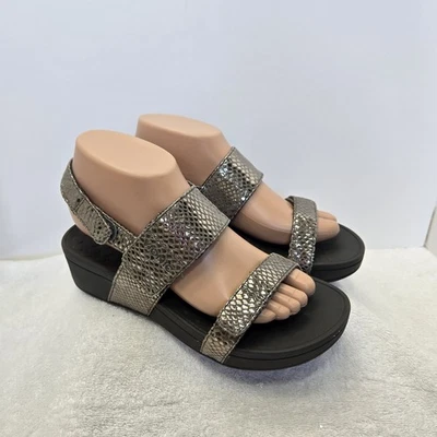 Sandalias Bolinas Vionic para Mujer Talla 7 Negras Plateadas Piel de Serpiente Metálicas Repujadas   Foto 1 de 4