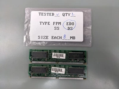 (2) Compaq 8MB EDO SIMMs, 72-pin RAM Memory Sticks (16MB Total) 185172-002 - Image 1 of 3
