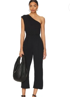 Mono Free People Avery 10 Un Hombro Pierna Recta Bolsillo Cremallera Negro Nuevo con Etiquetas Foto 1 de 4