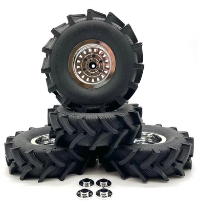Losi LMT Bog Hog TIRES Set of 4 Chrome Rims Wheels D&D Paddy Tire - Image 1 of 2