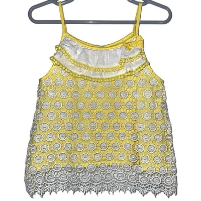 Mudpie Girls Eyelet Lace Ruffle Yellow Dress Size 4T - Image 1 of 4