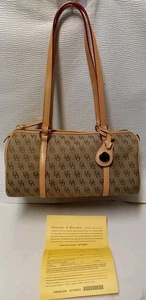 VTG Dooney & Bourke Canvas Barrel Beige/ Tan Monogram DB Bag - Picture 1 of 16
